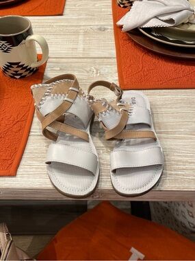 DibaTrue White and Tan Strappy Sandals